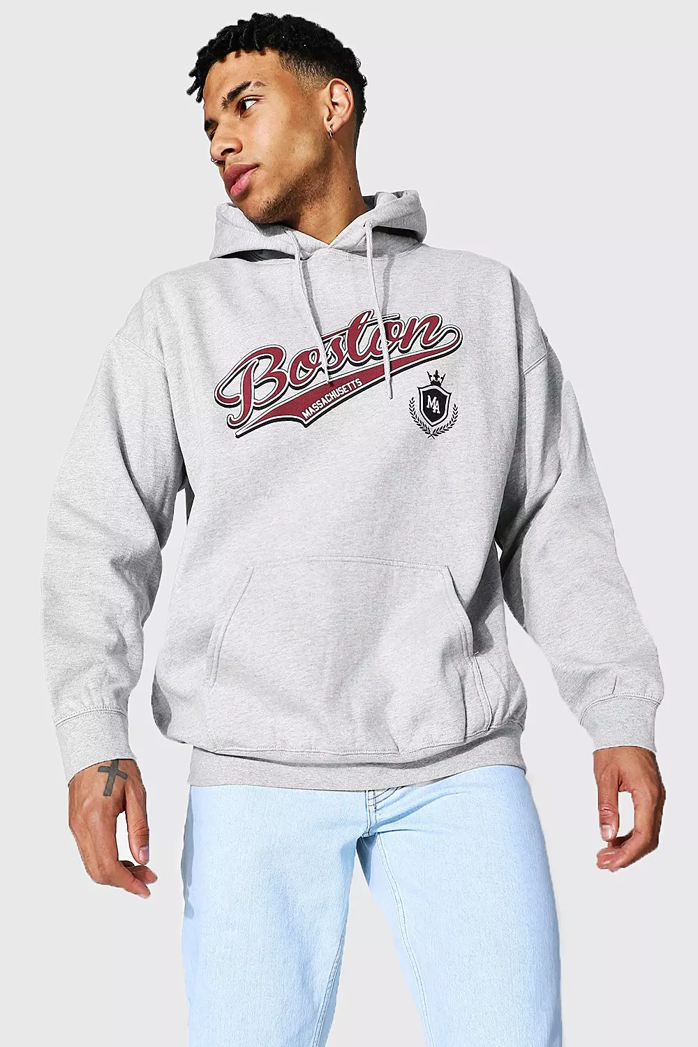 Oversized Boston Varsity Printed Hoodie